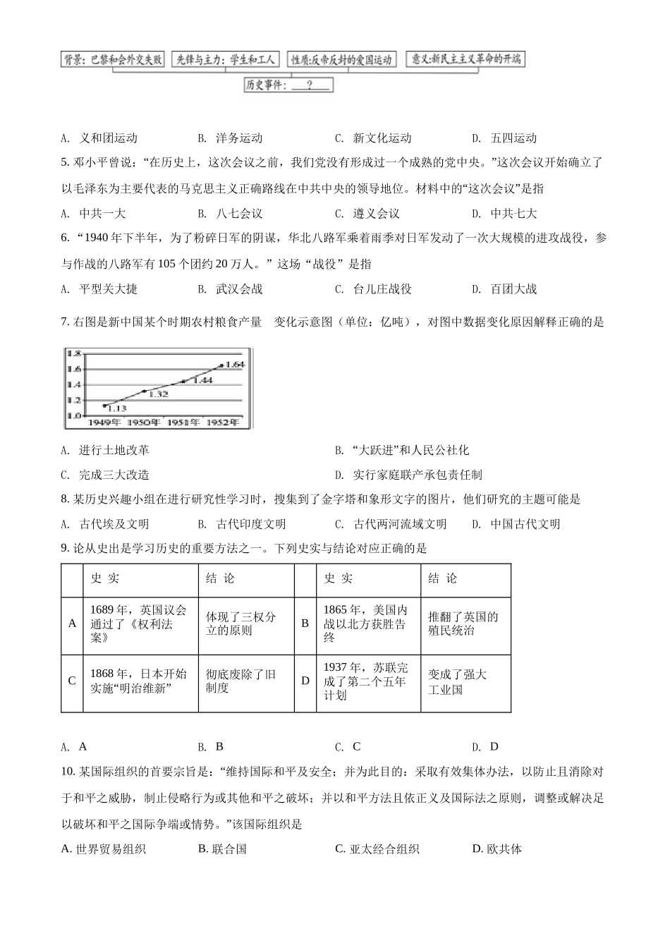 精品解析：2022年湖北省随州市中考历史真题（原卷版）_第2页
