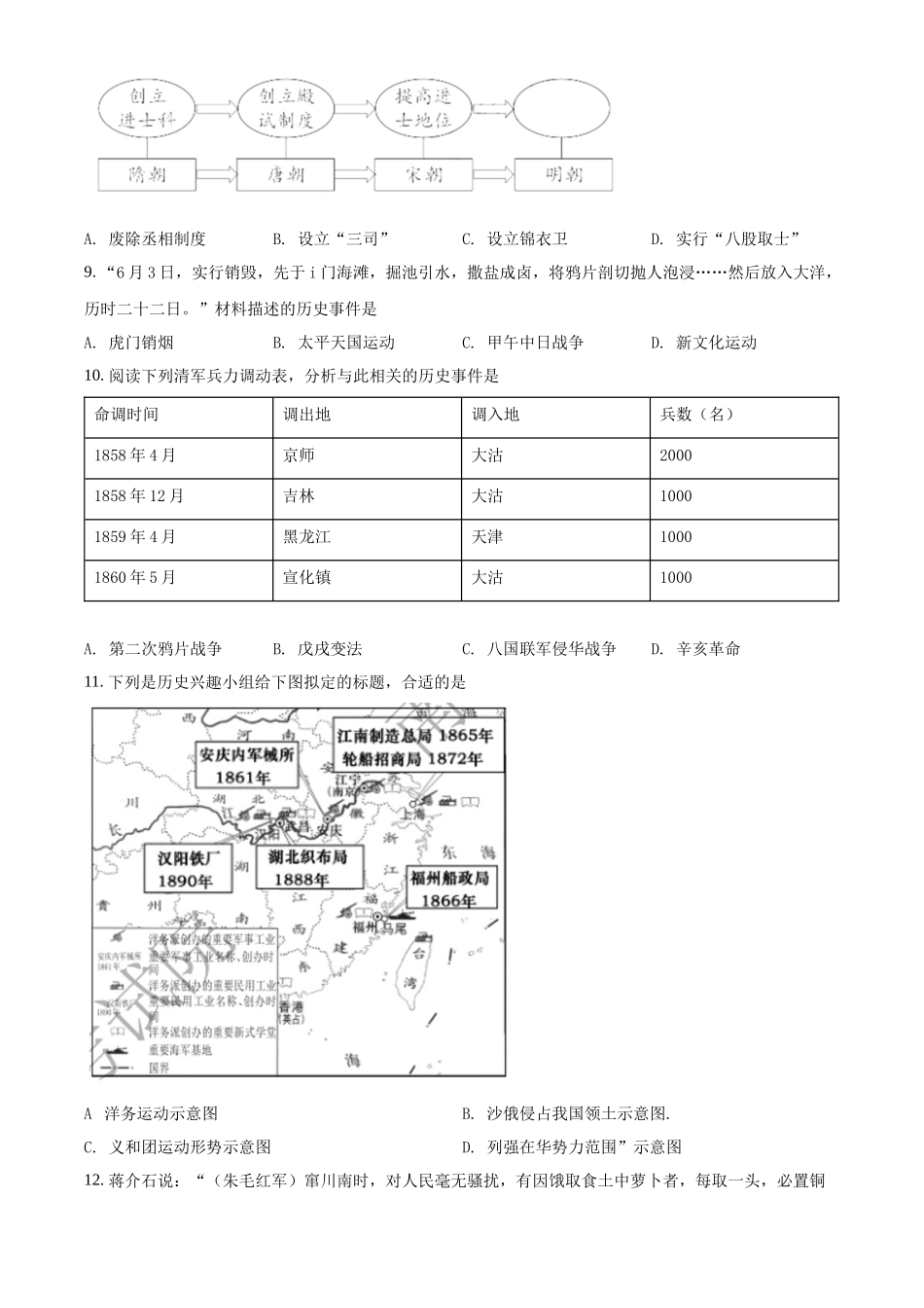 精品解析：2022年江西省中考历史真题（原卷版）_第2页