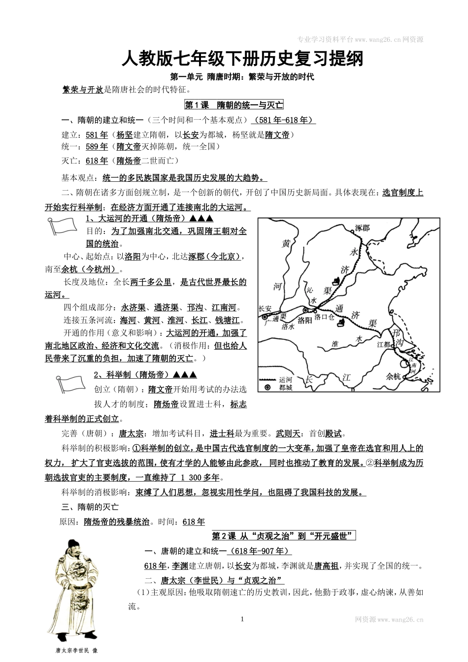 人教部编版历史七年级下册-复习提纲_第1页