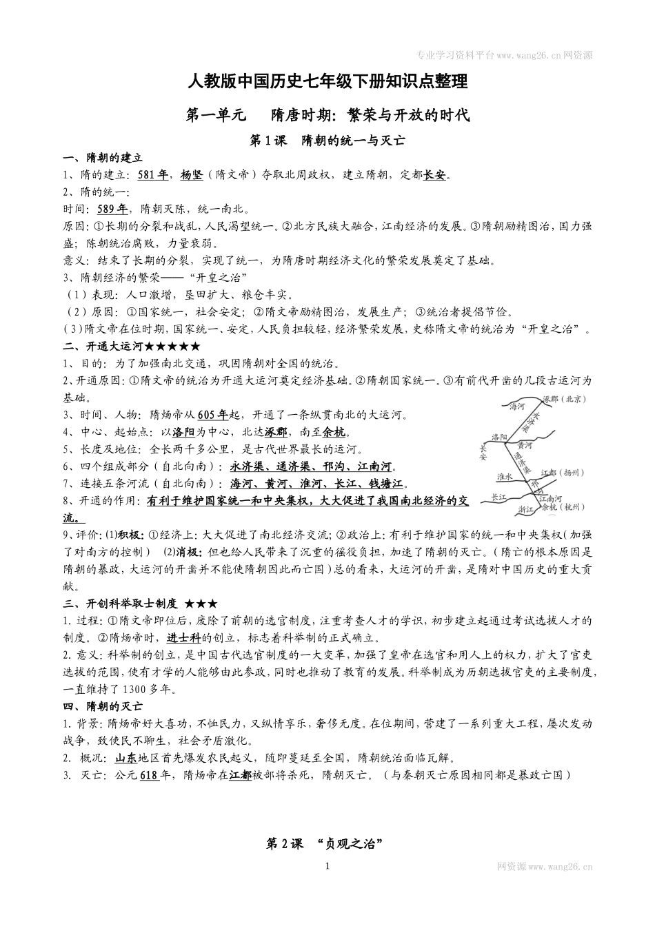 人教部编版历史七年级下册-知识点整理_第1页