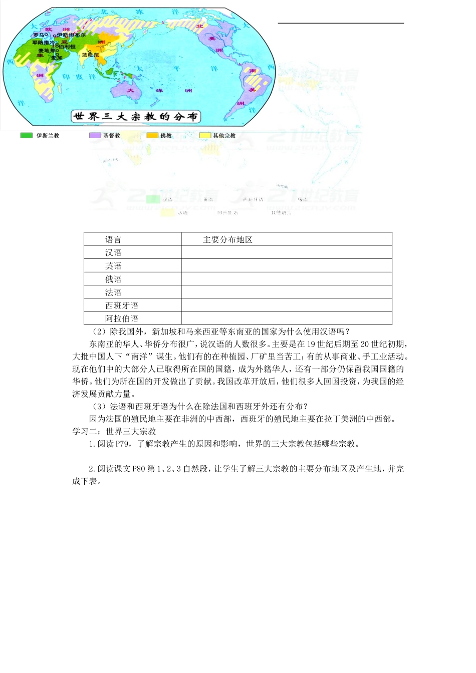 第四章第二节世界的语言和宗教学案_第2页