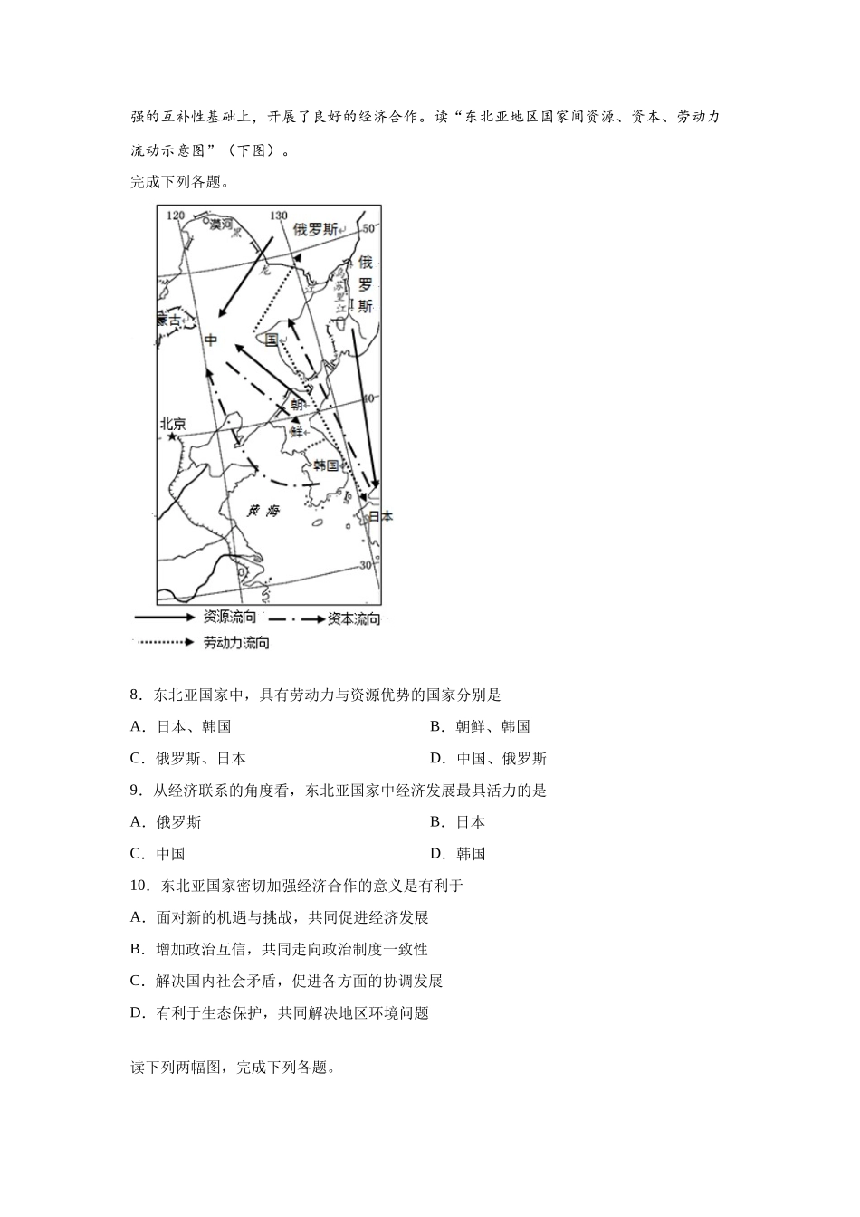 人教版七下第6章《我们生活的大洲——亚洲》单元综合训练（二)及答案_第3页