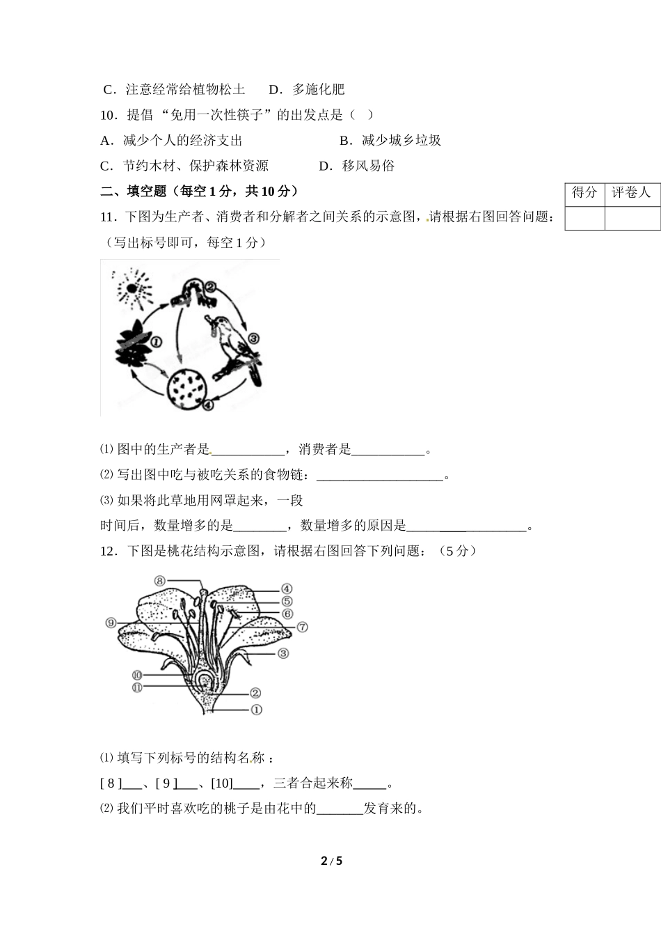 七年级（上）生物期末模拟试卷1_第2页