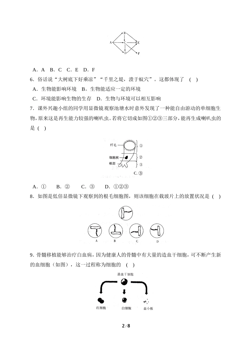人教版七年级（上）期末生物试卷（六）_第2页