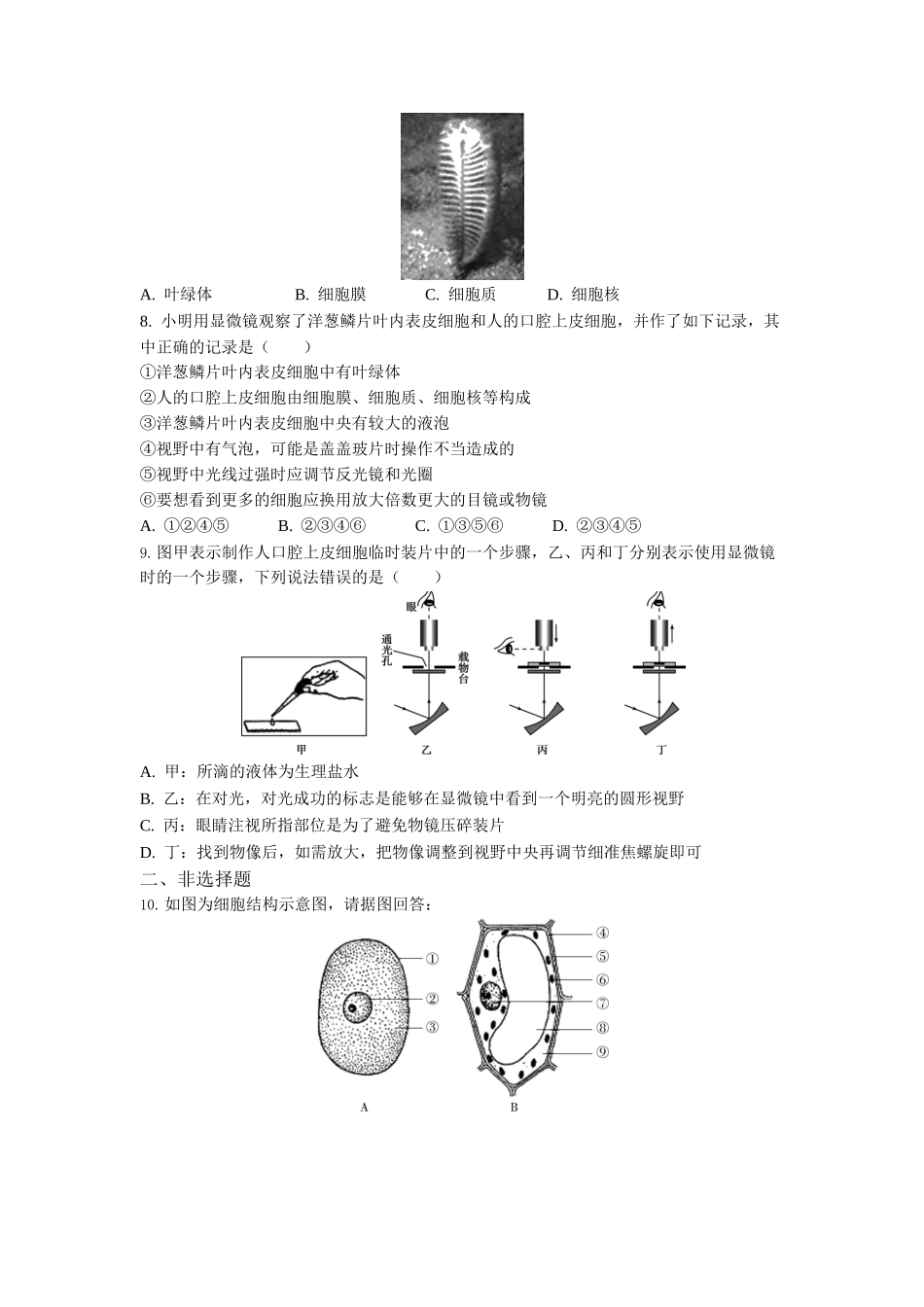 第2单元1.3动物细胞同步练习题_第2页
