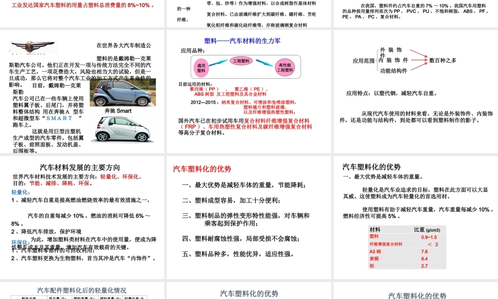 【史上最全】改性工程塑料行业培训教程之塑料在汽车工业中的应用