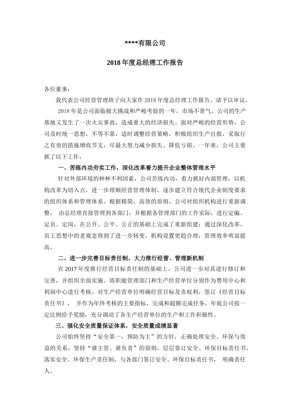 2018年度总经理工作报告_第1页