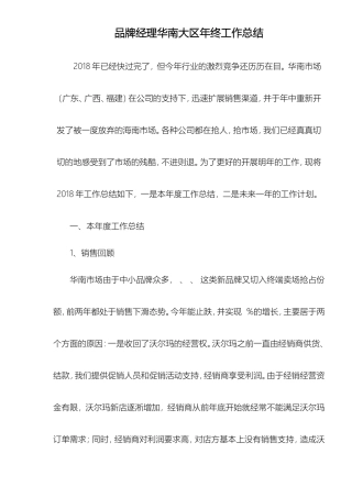 大区品牌经理年终工作总结