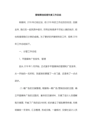 营销策划经理年度工作总结