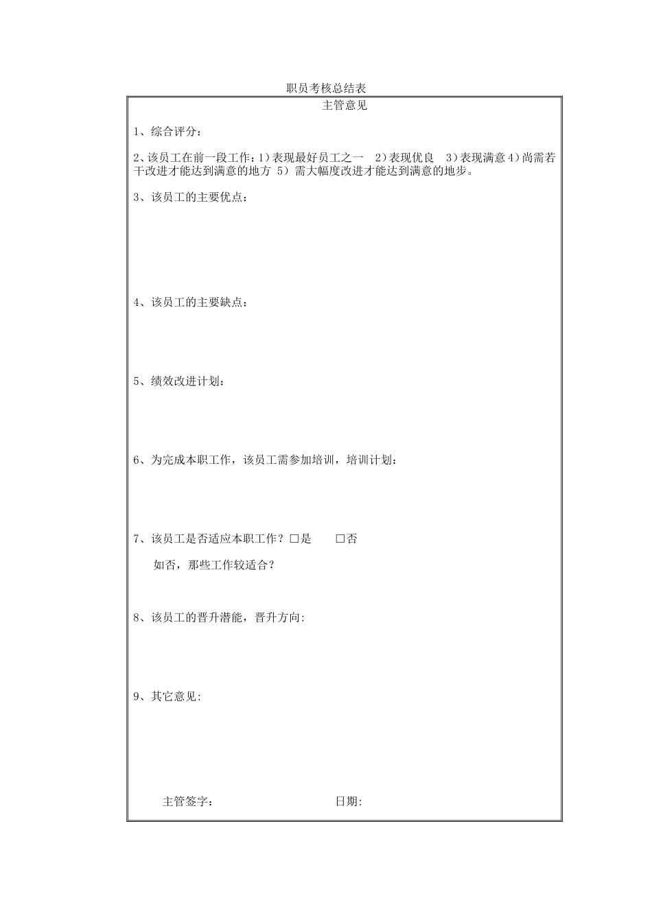 职员考核总结表_第1页