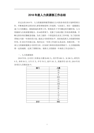 最新人力资源部年度工作总结及下年工作计划