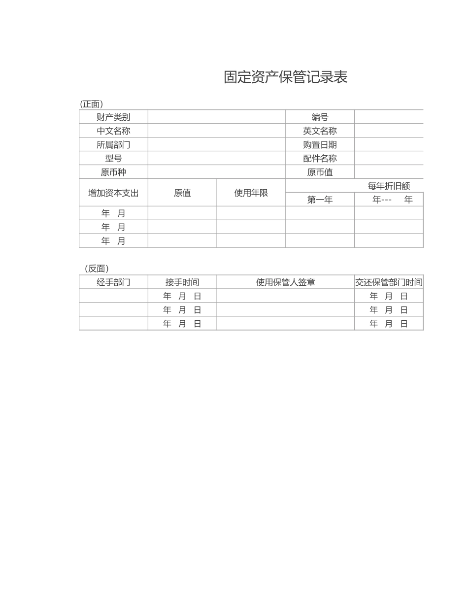 固定资产保管记录表_第1页