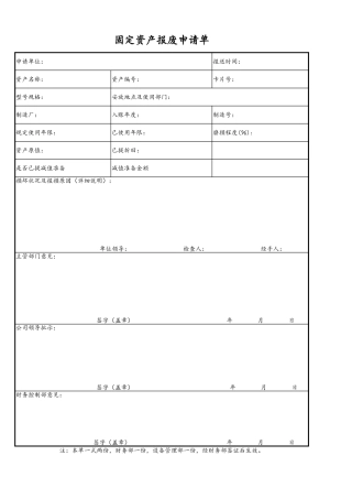 固定资产报废申请单