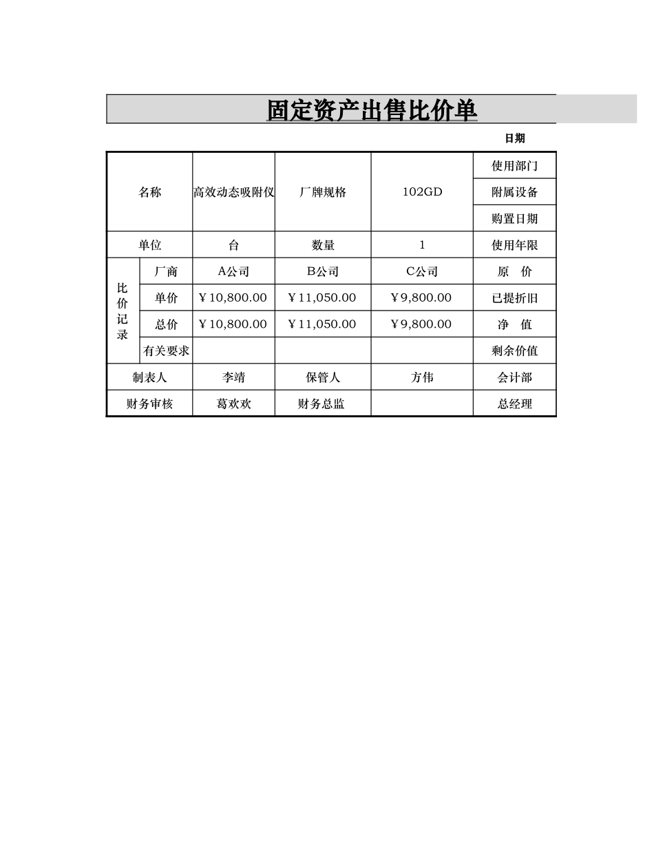 固定资产出售比价单_第1页