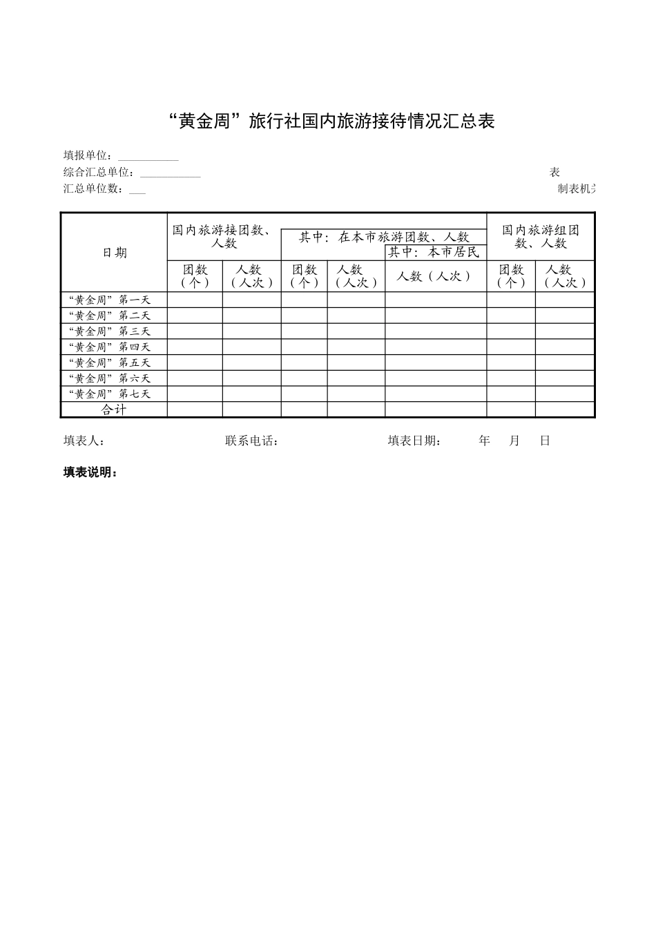 “黄金周”旅行社国内旅游接待情况汇总表【盘古文库】_第1页