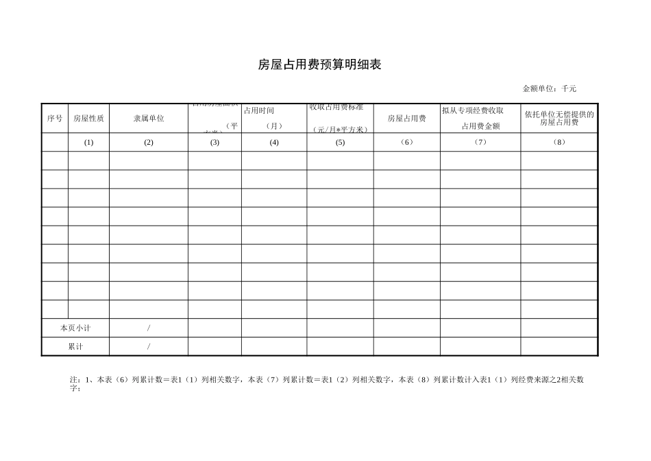 房屋占用费预算明细表【盘古文库】_第1页