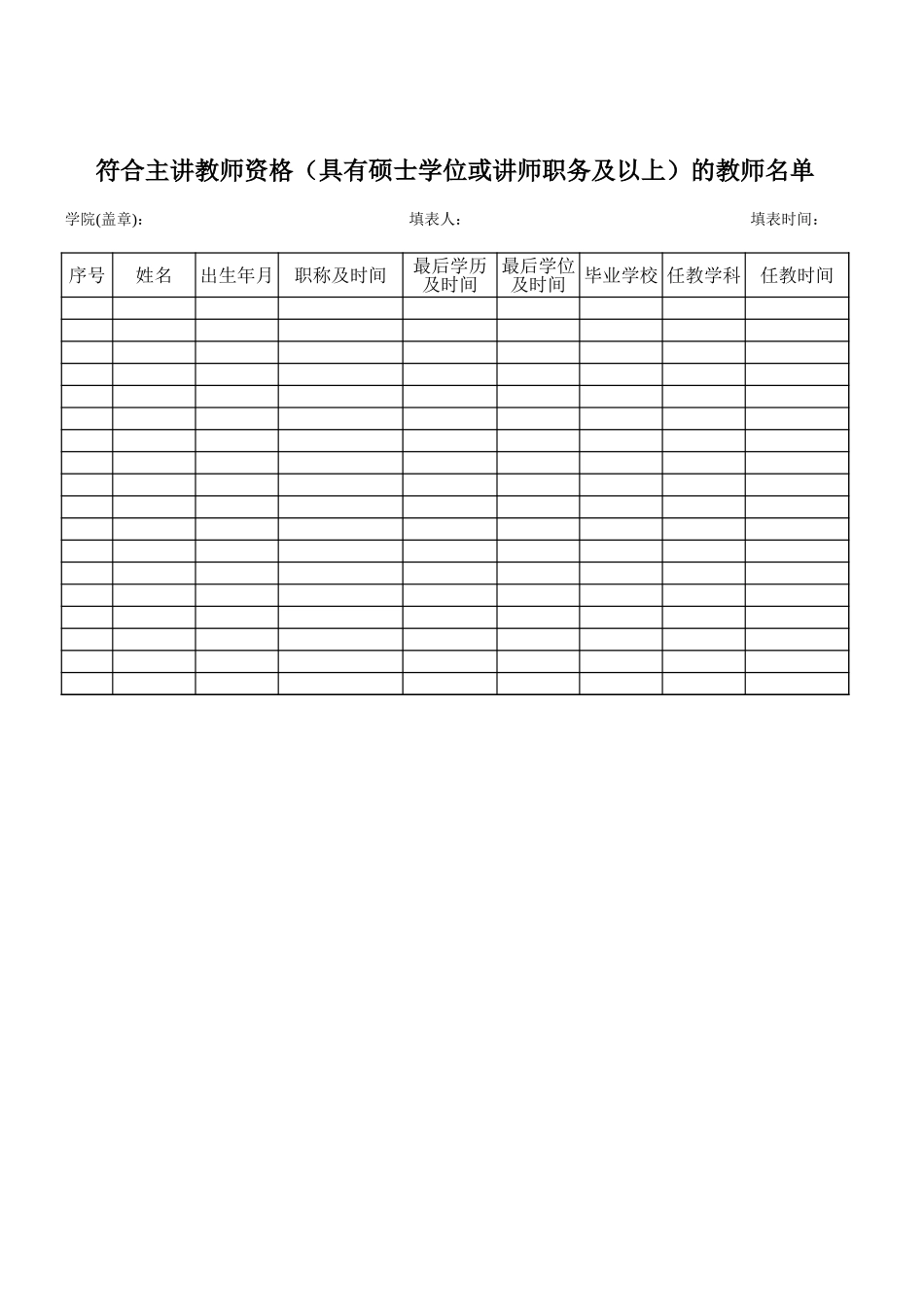 符合主讲教师资格（具有硕士或讲师）的教师名册【盘古文库】_第1页