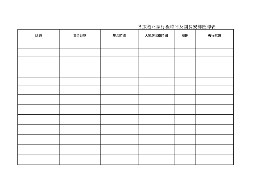 各旅遊路線行程時間及團長安排匯總表【盘古文库】_第1页