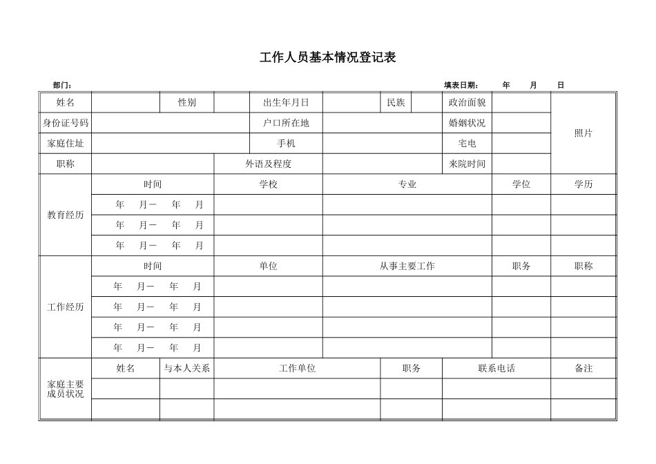 工作人员基本情况登记表【盘古文档】_第1页