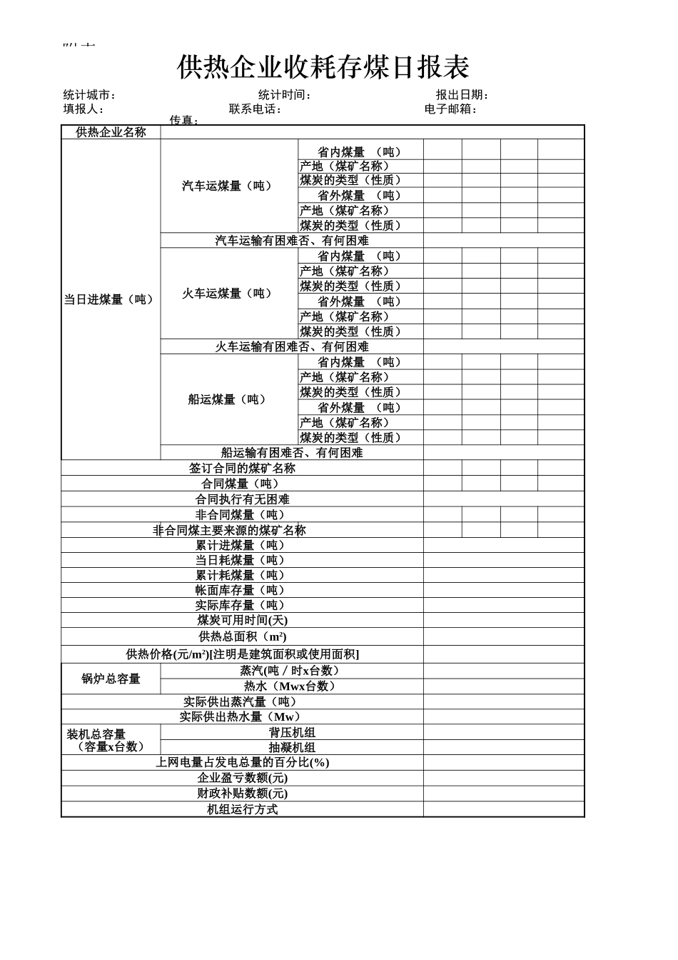 供热企业收耗存煤日报表【盘古文档】_第1页