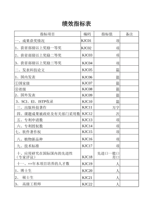 绩效指标表文档
