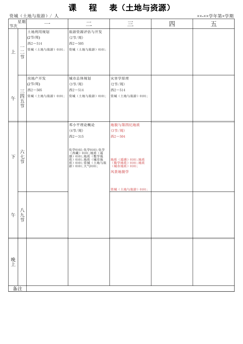 课程表（土地与资源）【盘古文库】_第1页