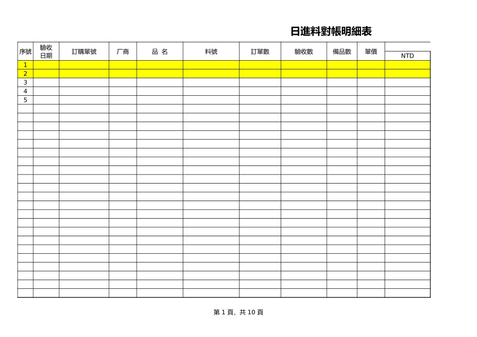 企业进料对帐表-Excel表格_第1页