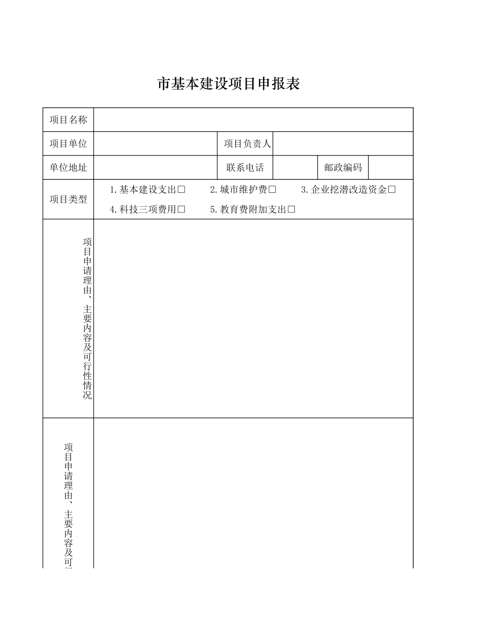 市基本建设项目申报表-excel技巧_第1页