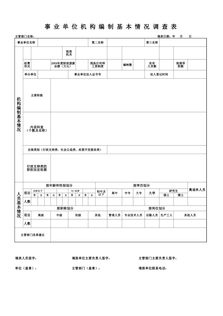 事业单位机构编制基本情况调查表【盘古文库】_第1页