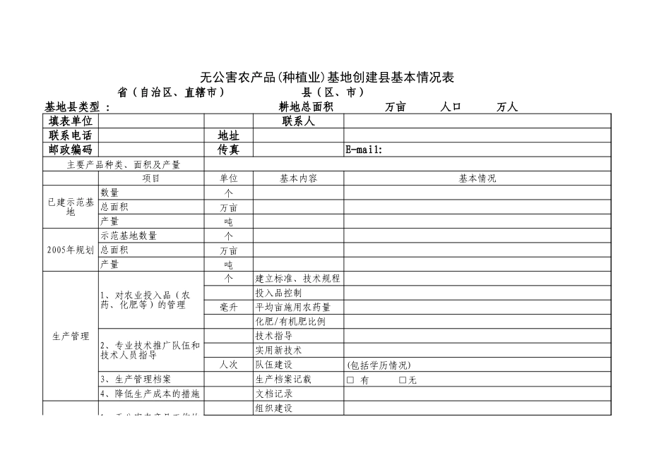 无公害农产品基地创建县基本情况表-盘古文库免费下载_第1页