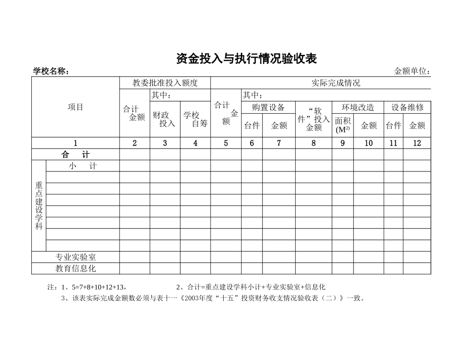 学校资金投入与执行情况验收表-免费下载_第1页