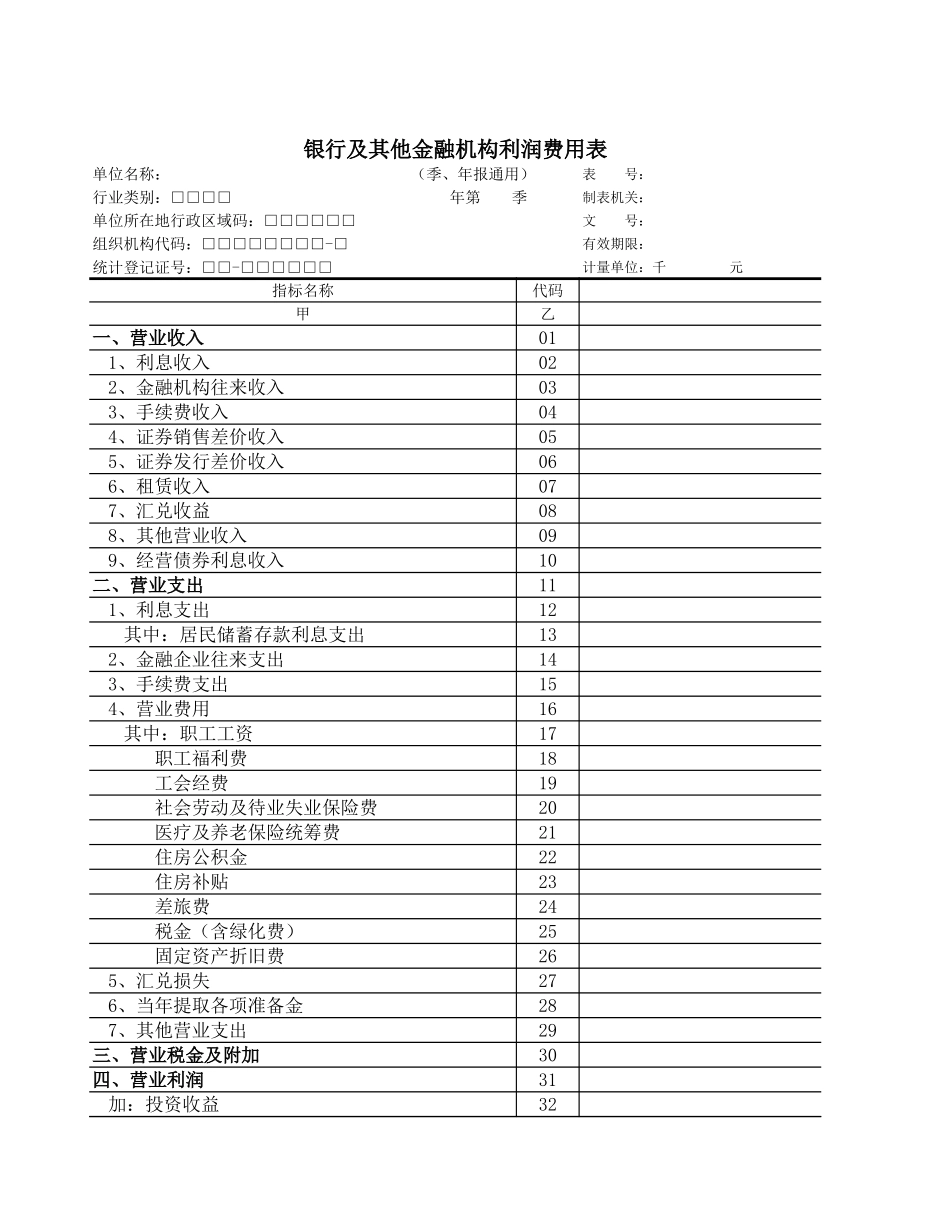 银行及其他金融机构利润费用表-盘古文档_第1页