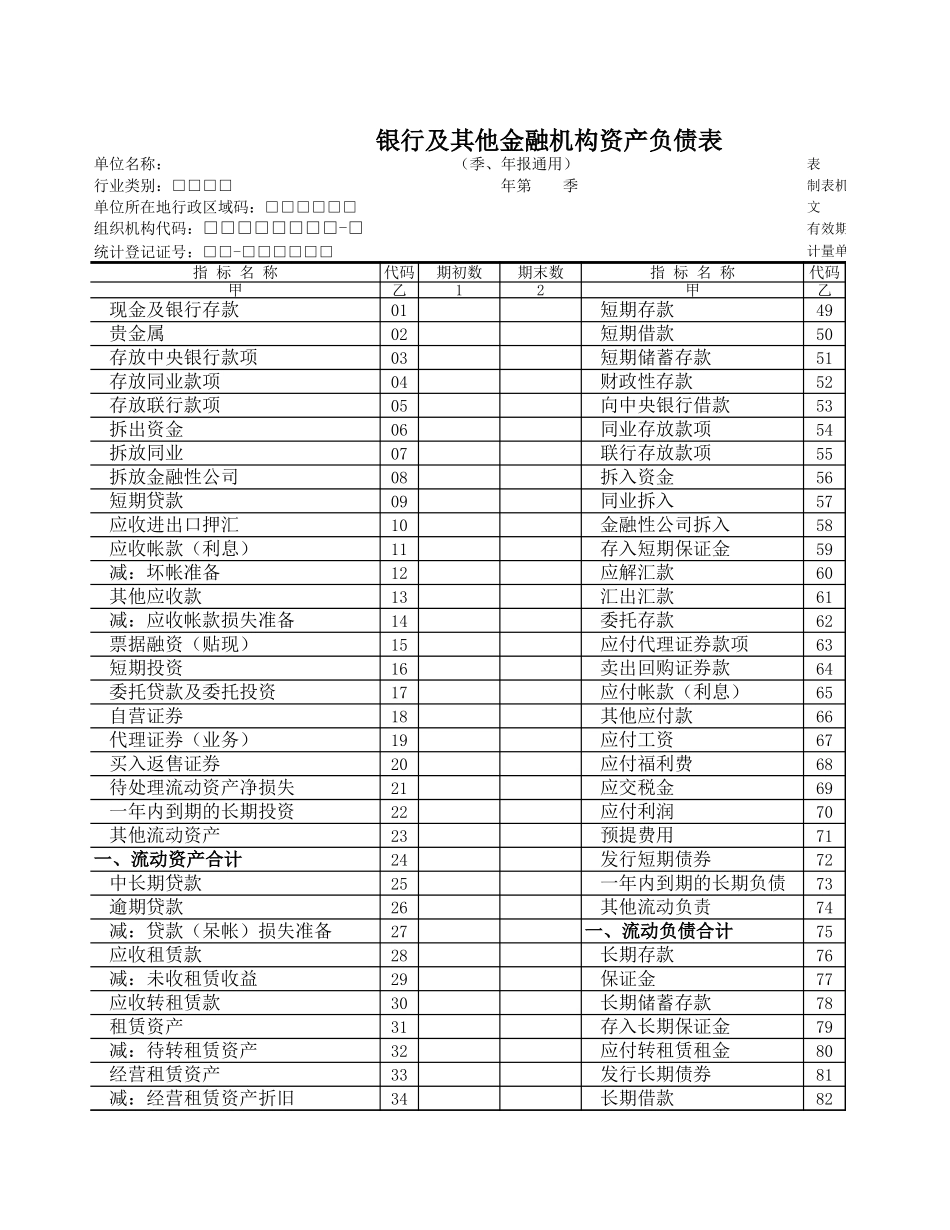 银行及其他金融机构资产负债表-盘古文档_第1页