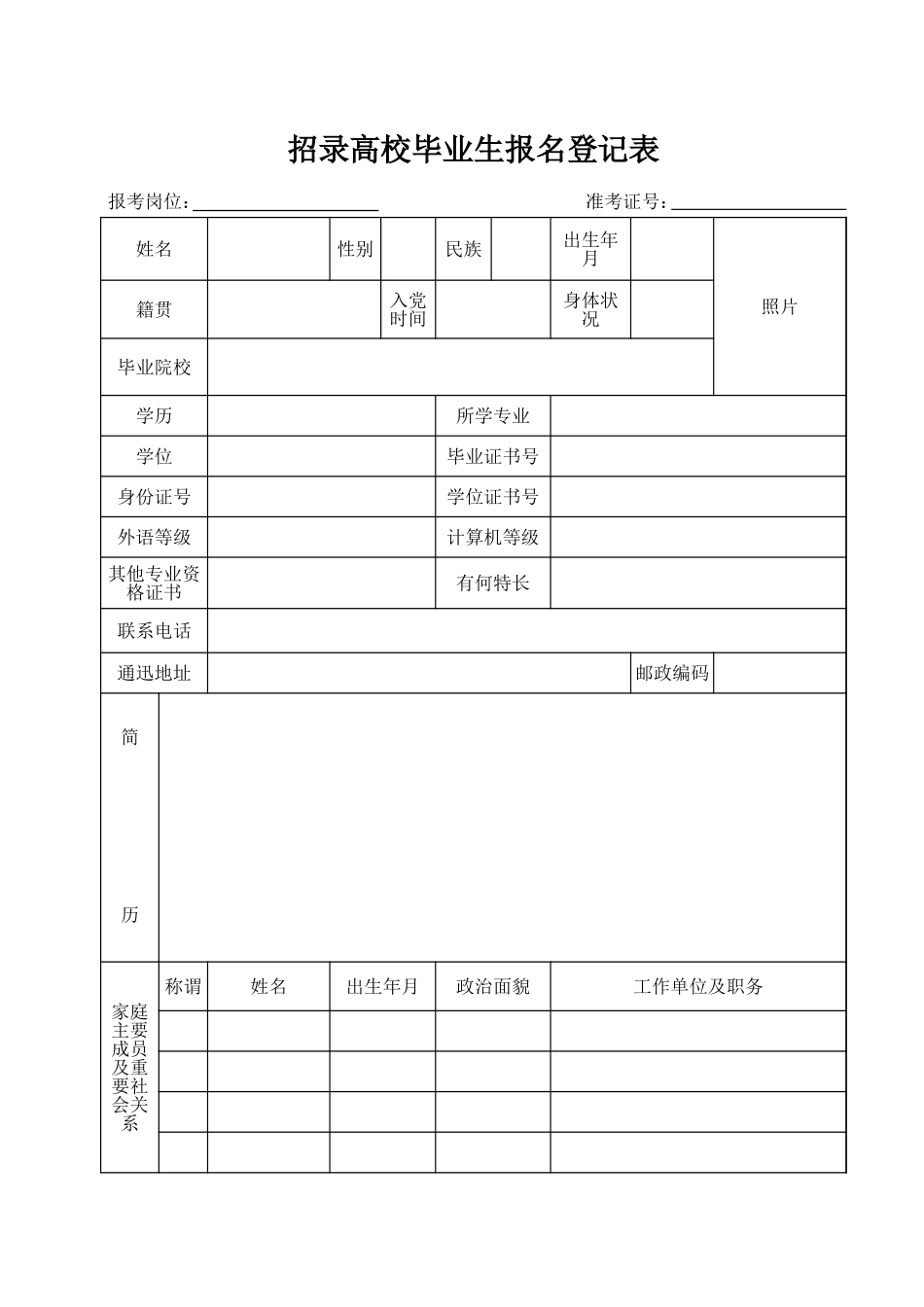 招录高校毕业生报名登记表-文库_第1页