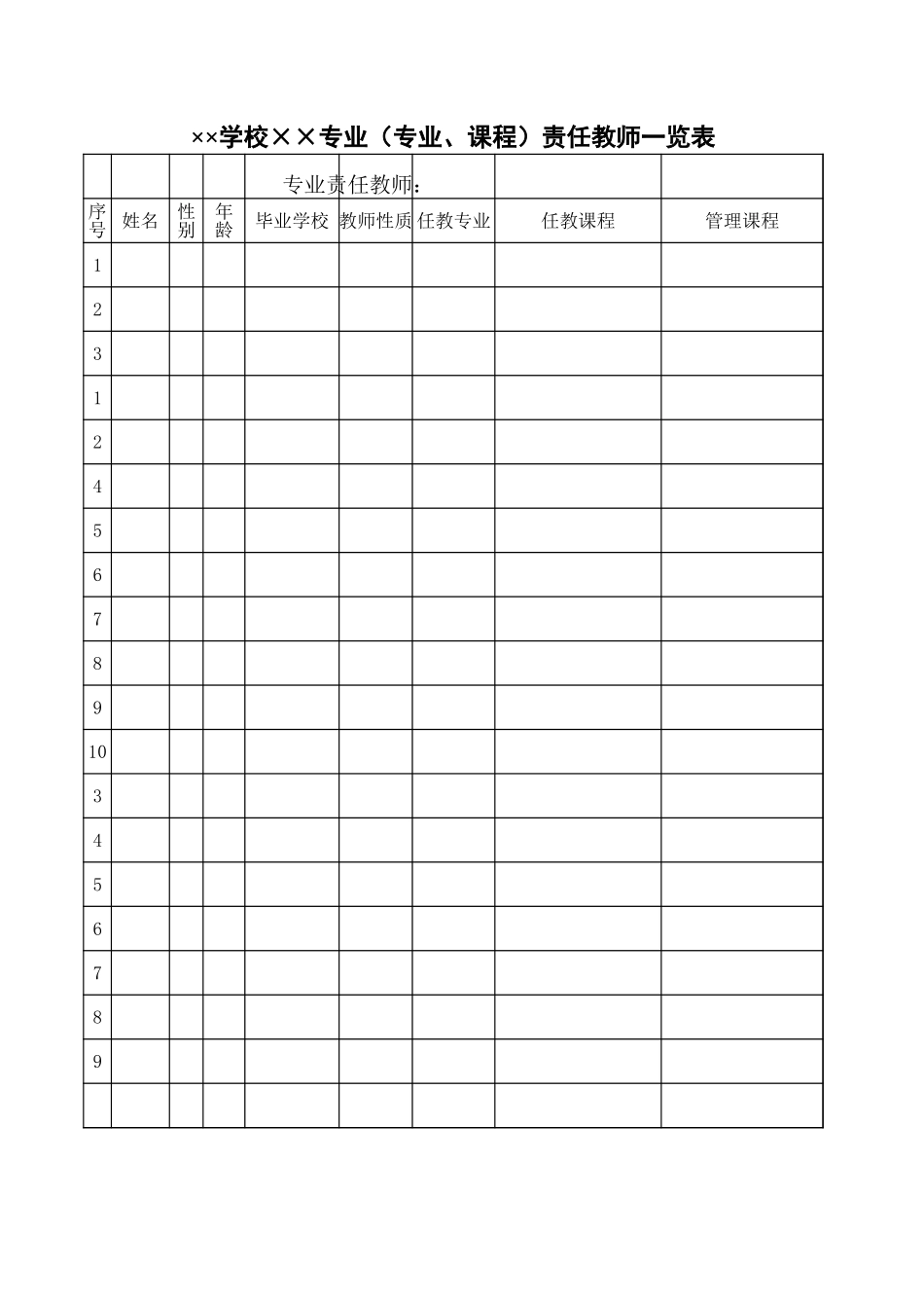 专业（专业、课程）责任教师一览表-人人文库_第1页