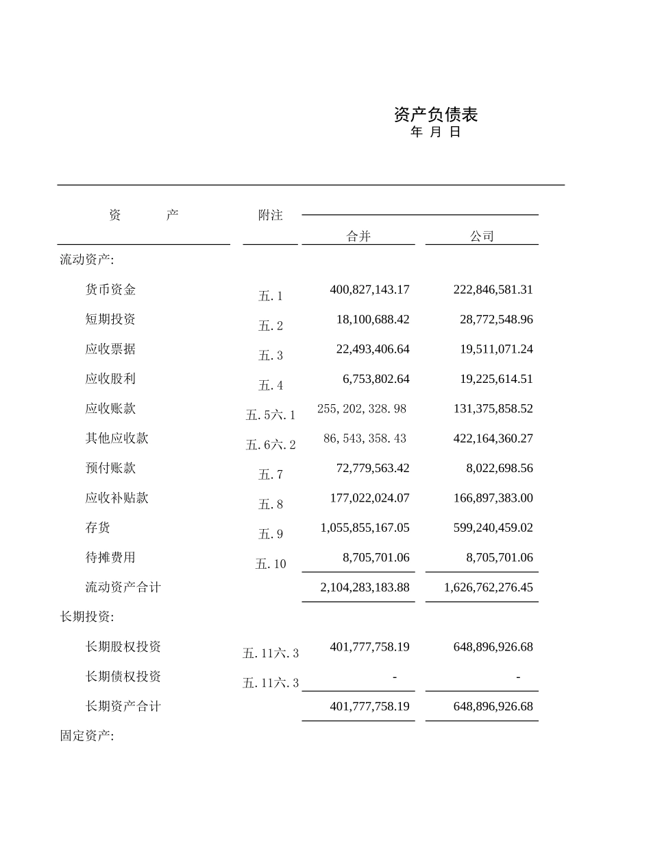 资产负债表格excle_第1页