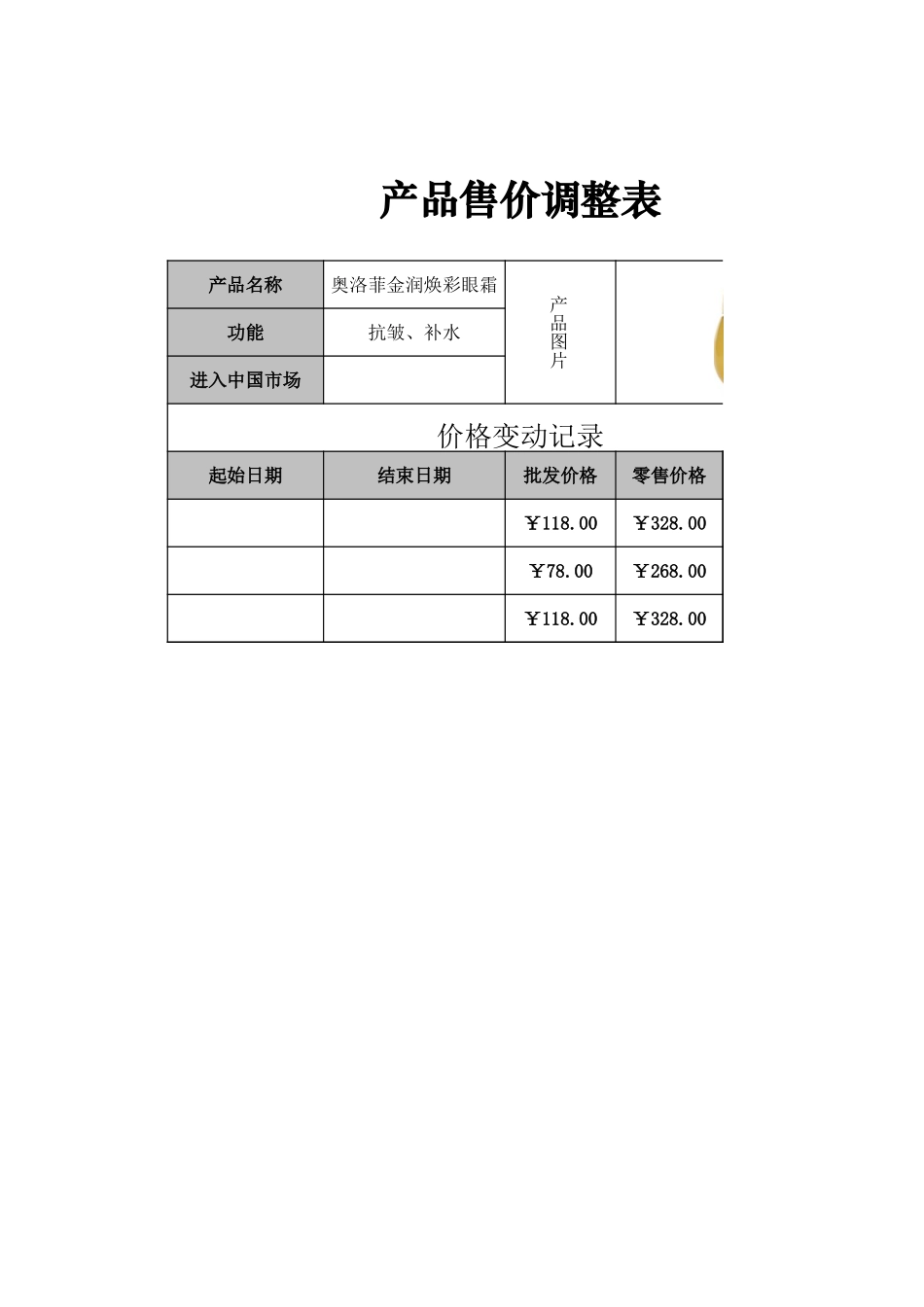 产品售价调整表-盘古文库免费下载_第1页