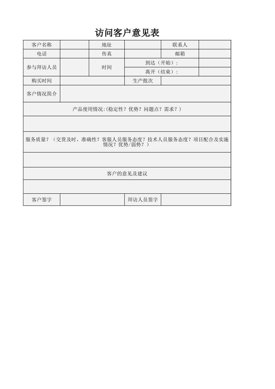 访问客户意见表-盘古文库免费下载_第1页