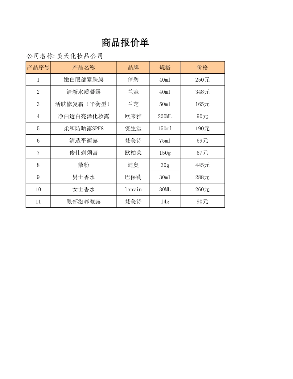 商品报价单-盘古文库免费下载_第1页
