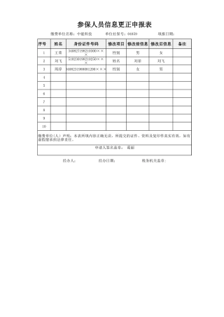参保人员信息更正申报表