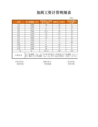 加班工资计算明细表