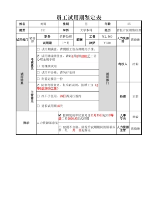 人员试用期鉴定表