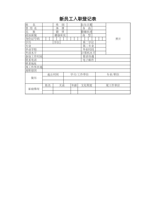 新员工入职登记表