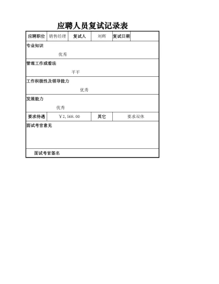 应聘人员复试记录表