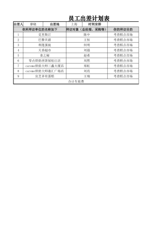 员工出差计划表