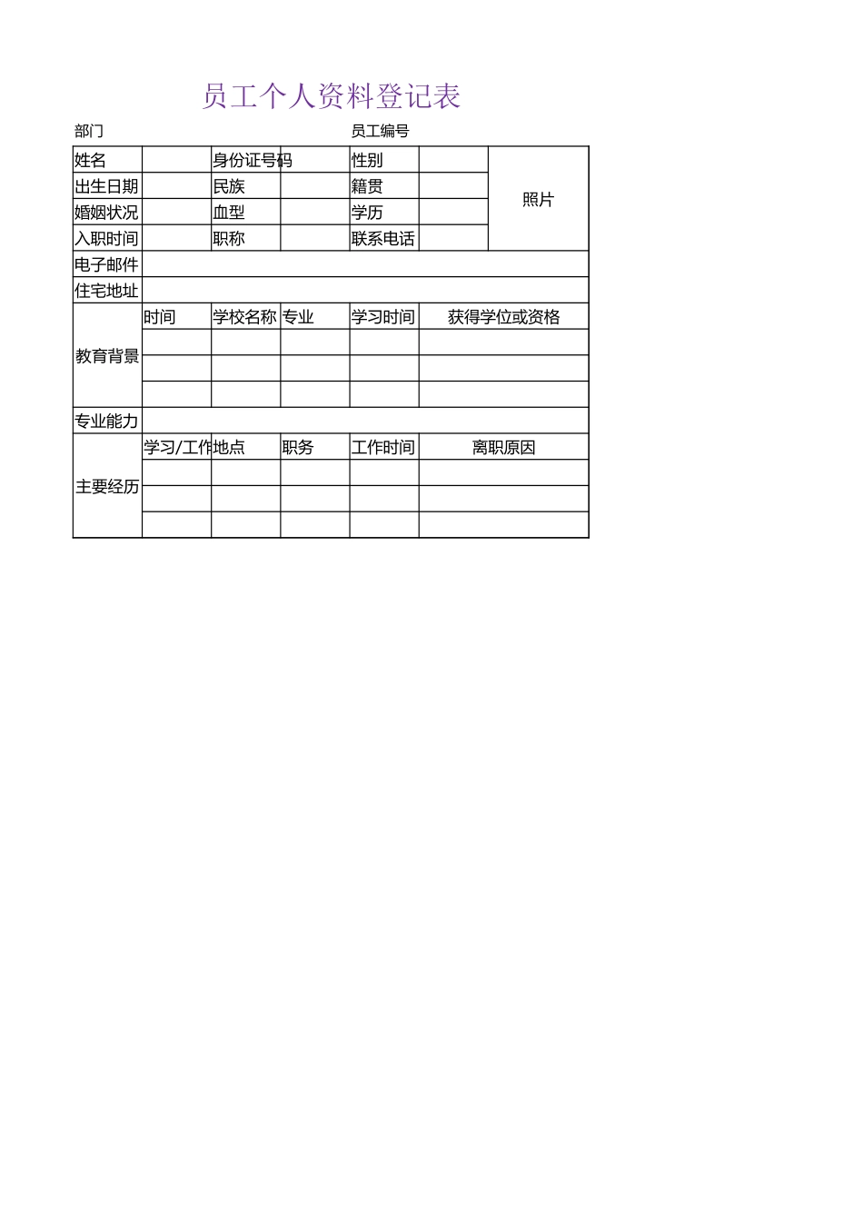 员工个人资料登记表_第1页