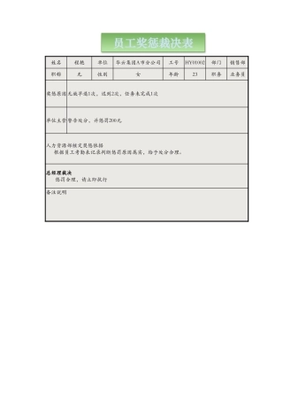 员工奖惩裁决表