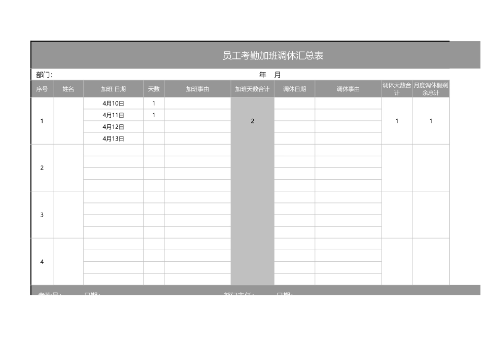 员工考勤加班调休汇总表_第1页