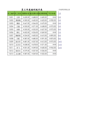 员工年度福利统计表