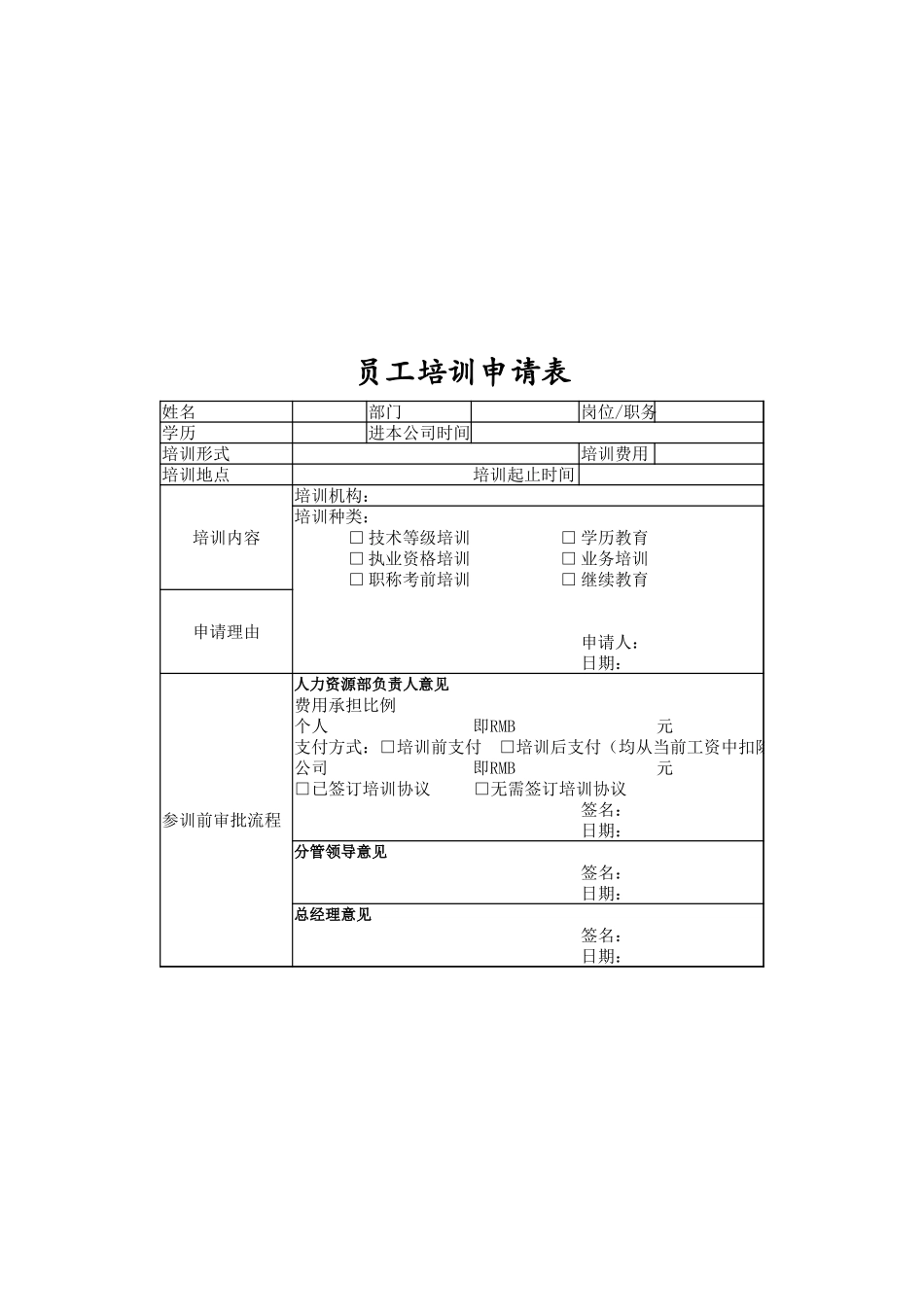 员工培训申请表_第1页